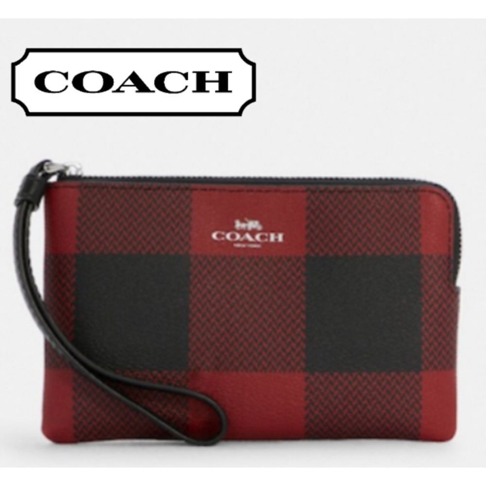 Coach Buffalo Plaid Wristlet
